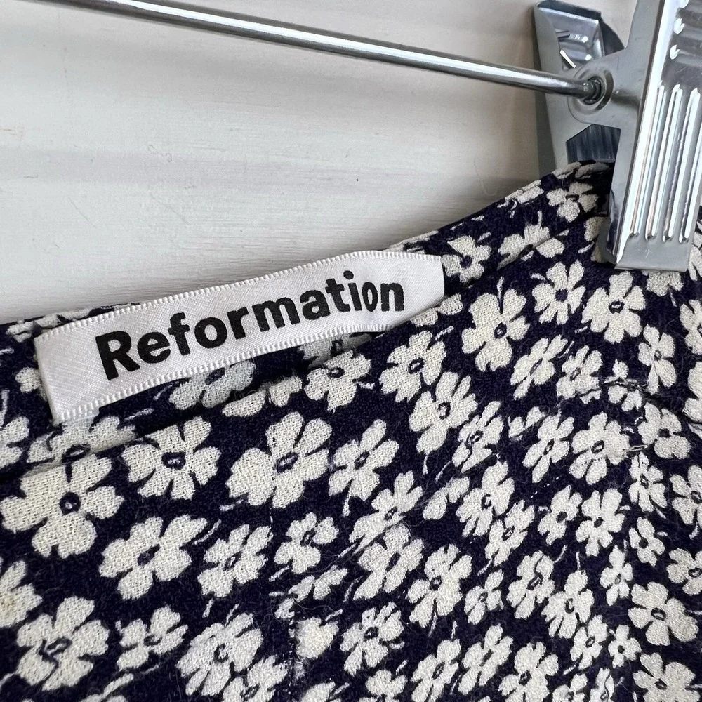 Reformation Coco Wide Leg‎ Pants Women 4 Navy White Crop Quito